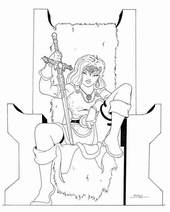 Valéria sur son trône de reine barbare